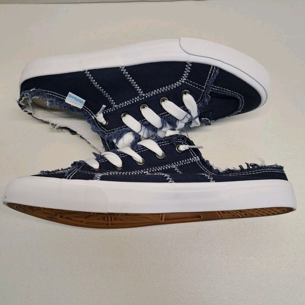 Obtaom Navy Canvas Mules Memory Foam Slip On Women's Size 9 - Picture 3 of 6